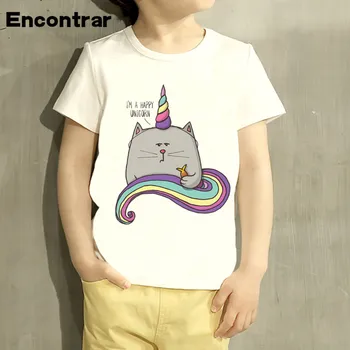 Deti Cute Cat Jednorožec Dizajn T Shirt Chlapcov/Dievčatá Skvelých Krátky Rukáv Topy Roztomilé Deti T-Shirt,HKP5075