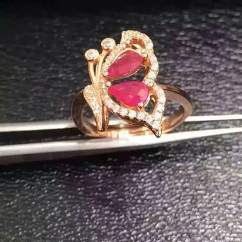 Vernosť Prírodné ruby Krúžky s925 mincový striebro romantický Motýľ, jemné Šperky, darček pre ženy strany Prírodné ružové drahokam