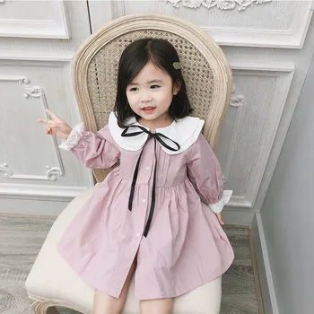 2019 Jar Nový Príchod kórejský štýl bavlny-line style princess all-zápas dlhý rukáv šaty s bábika golier na sladké dievčatá