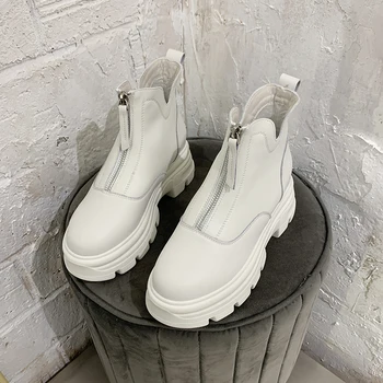 Ženy Biele Členkové Topánky 2020 Zimné Jeseň Gotický Topánky Na Vysokej Platforme Krátke Topánky, Ženy Módne Čierne Kožené Členkové Topánky