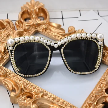 Crystal Pearl slnečné Okuliare Ženy, Luxusné Značky Dizajnér Barokový Retro Vintage Cateye Slnečné Okuliare Odtiene Dámy oculos de Okuliare