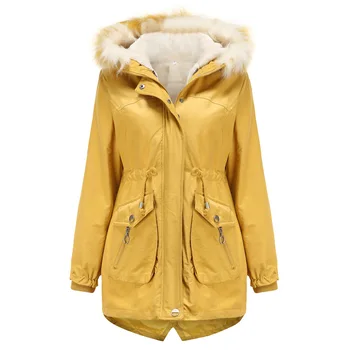 2020 Strednej Dĺžky Odnímateľný Kapota Kožušiny Golier Zime Teplo Plus Obloženie Kabát Ženy Bavlna Kabát