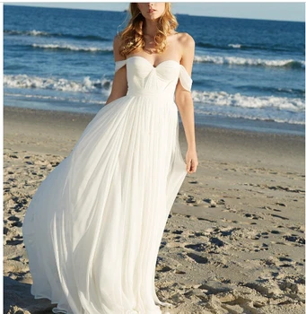 2019 Lacné Pláži Svadobné Šaty Šifón Ramena Skladaný Milú, Svadobné Šaty Boho Svadobné Šaty vestidos de novia