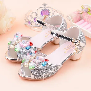 Dievčatá Vysoké Podpätky kórejský Princezná Sandále detské Ružové Výkon Topánky Letné Bling Drahokamu Lúk Deti, Dievčatá Sandály 2A