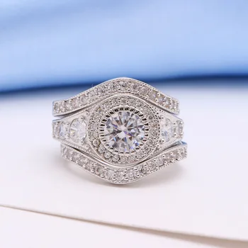 Zásnubné Prstene sady 3ks módne šperky veľkoobchod biela novej jasné cz kvalitné Svadobné strieborné pozlátené prst Prsteň pre ženy