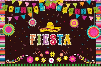 HUAYI mexican Fiesta theme photography backdrop banner paper flowers black photo background for Cinco De Mayo studio Prop W-1964