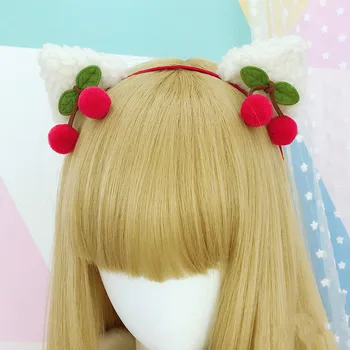 Japonský Štýl Sladkých Dievčat, Lolita Hairbands Čelenky Červená Plyšové Cherry Páse S Nástrojmi Vlasy Kapely Mäkké Sestra Roztomilý Uši, Vlasy Príslušenstvo