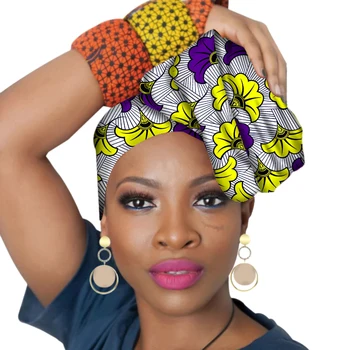 Predaj! 2021 Módne Afriky Hlavu Šatku A Náušnice 2 Kusy Nastaviť Ženy Afriky Oblečenie Bazin Bohaté Pokrývku Hlavy Vosk Ankara Hairband