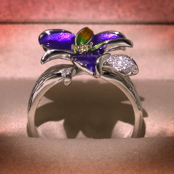 Nový Príchod fialová Epoxidové Kvet, Zirkón s Kamenný kruh, svadobné party angažovanosť pre Ženy Módne Šperky darček