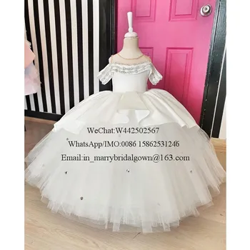 Krásne Biele Kryštály Plesové Šaty Dievčatá Sprievod Šaty 2020 Uzol Luk Plus Veľkosť Vianočné Cupcake Narodeninovej Party Šaty Pre Deti
