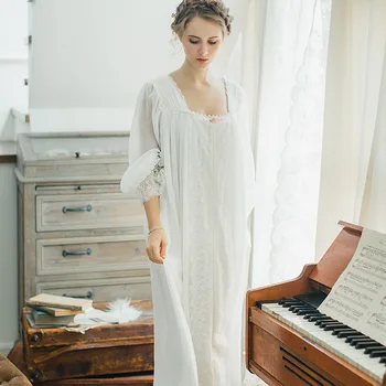 Nový Ženy Sexy Šaty Bavlna Princezná Nightgown Dámy Vintage Sleepwear Ženy Noc nosenie Európskej Retro Štýl Šaty SW1708