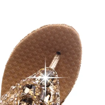 PXELENA Plus veľkosť 34-43 dámske topánky Klin Vysoké podpätky Sandále na platforme Drahokamu Letné sandále pre ženy Móda Zlato, Striebro