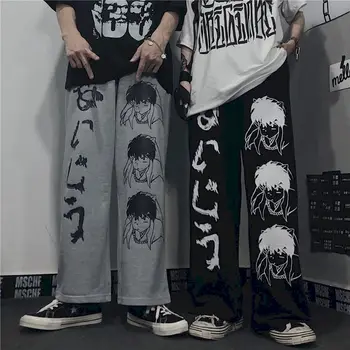 High street cartoon mužov joggers širokú nohu, nohavice, tepláky pár oblečenie vintage Harajuku nohavice rovno bežné plus veľkosť
