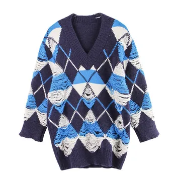 2020 jeseň / zima nové dámske módne farby zodpovedajúce voľné zobraziť tenké otvor tvaru Pulóver pletenie sveter