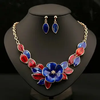 Kvety Sady Šperkov Náhrdelník Náušnice Dubaj Šperky Sady Zlaté Á Farebné Turecký Šperky, Svadobné Šperky Sady