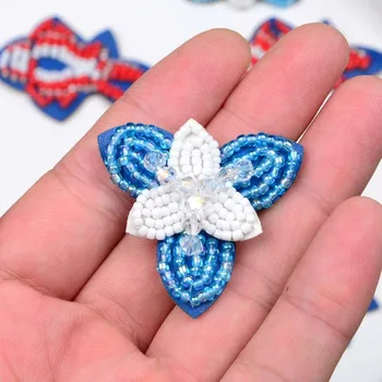 Modrá kvetina drahokamu patch korálkové výšivky, tkaniny nášivka škvrny na Oblečení dekoratívne kryštály patch Diy príslušenstvo