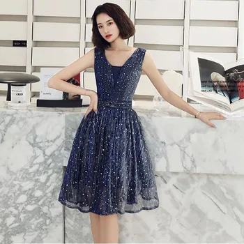 JaneyGao 2019 novej strany šaty krátkom úseku bola tenká námornícka modrá hosť malé spoločenské šaty večerné šaty