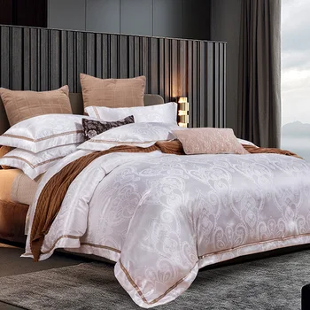 Luxusná posteľná bielizeň nastaviť štítky na jacquardove hodváb 4pcs obliečky posteľná bielizeň sady kráľovná king size Prikrývka/perinu nastaviť prestieradlá bavlna bedcover