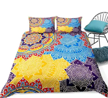 Mandala posteľná bielizeň Nastaviť Modrá Žltá Boho Kvety Patchwork Perinu Nastaviť pre Dospelých Farebné Posteľ Kryt 3ks bytového Textilu