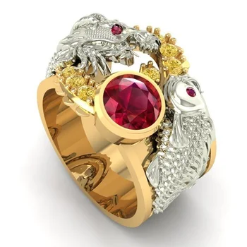Dve Tón Čínsky Štýl Dragon Kapor Encirclre Luxusné Red Crystal Prstene Pre Mužov, Ženy, Svadobné Party Zapojenie Šperky