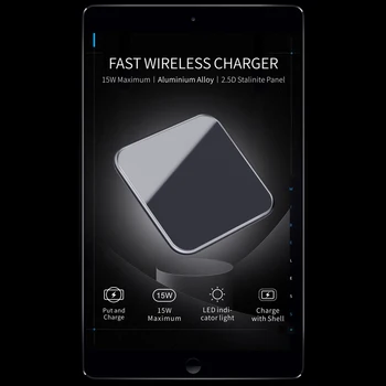 Ultra-Tenká Hliníková Zliatina Námestie 15W Qi Rýchlo, Bezdrôtová Nabíjačka pre iPhone X Samsung S10 Huawei Mate 20 Pro