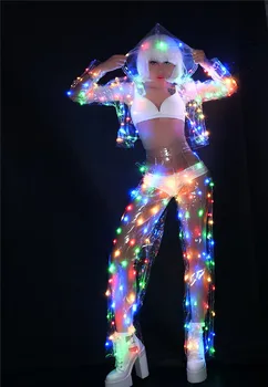 Ženské Sexy Pohľadu Farebné LED svetlá bunda, nohavice Výkon Hudobný Festival nočný klub Spevák Tanečné Tím DJ, Disco Kostým