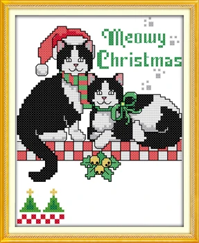 Vianočné mačka cross stitch auta cartoon zvierat DMC farba nite 14ct 11ct počítať tlač plátno tkanina HOBBY ručné vyšívanie plus