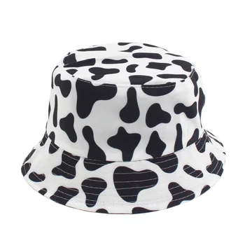 Nové populárne hot krava vzor vytlačené žena rybár klobúk obojstranné môže nosiť povodí klobúk muž, letné vonkajšie slnko klobúk