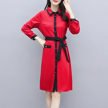Červené Šaty Žien Vianočné Dámske Šaty Office Lady Vestidos Plus Veľkosť Balíka Office Kórejský Šaty Župan Longue Femme Vestido De Muje