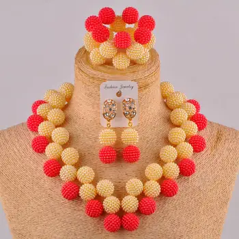 červená a champagne gold nigérijský svadobné afriky korálky šperky nastavenie simulovanej pearl csotume náhrdelník FZZ110