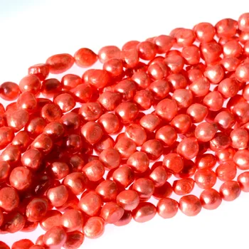 Prírodné Sladkovodné perly, Červená Ryža tvaru, 8-9 mm oválne perly, korálky(farbená farba)