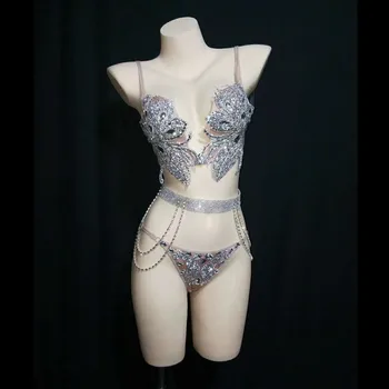 Jedinečný Dizajn Žien Luxusný Sexy Drahokamu Kvetinový Bikini Vyhovuje nočný klub Bar Ds Tanečné predstavenie Oblečenie Žien Party Oblečenie