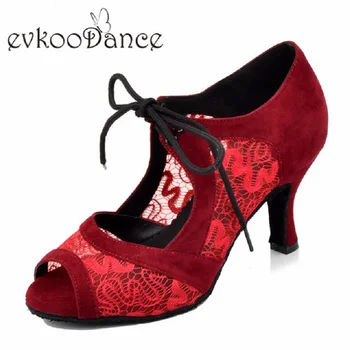 Zapatos De Baile Červená Nubck S velkostou NÁS 4-12 Professional 8 cm Výška Podpätku Otvorené Prst latinské Tanečné Topánky Pre Ženy NL212