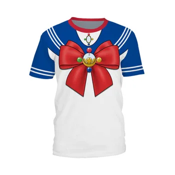2018 Lete Anime Nové COS Sailor Moon Harajuku Cartoon 3D Tlač Krátky Rukáv Sladké Roztomilý T-Shirt