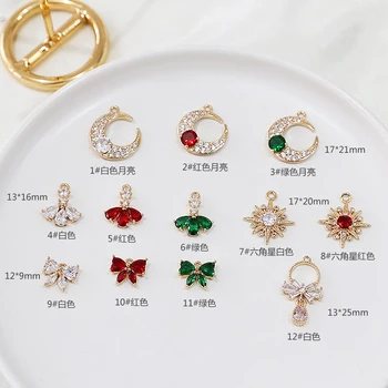 4pcs kórejský Dizajn Zlato plátované 18k Náušnice zirkón pre ženy bowknot moon star prívesok diy šperkov náhrdelník náramok materiál