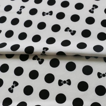1y*1,5 m Polyester Spandex Pletený Materiál Mäkké Čierne Biele Polka Dot Textílie Kórea