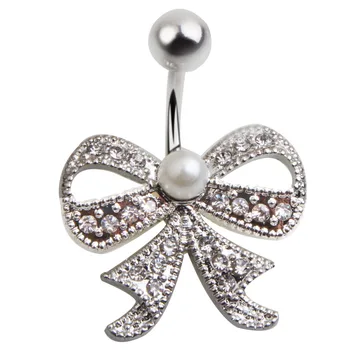 Pupka piercing jasné, crystal motýľ s pearl 14g ocele 316L telo šperky brucho tlačidlo krúžky bar 1pc