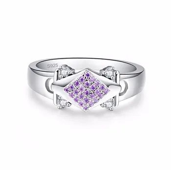 AAA Rhombic Purple Stone Strieborné Farebné Krúžky Pre Ženy Nádherné Svadobné Anel Pre Elegantná Dáma