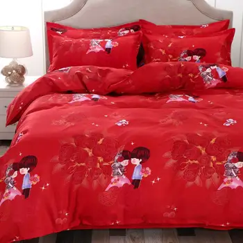 Pohodlné Perinu Textilné posteľná bielizeň Posteľ Obliečky Kryt Kresleného Štýlu, Novo Ženatý Červená Chine Štýl (Len 1pc Perinu )F0367