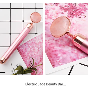 24k Gold Energie Krásy Bar Rose Quartz Tváre Jade Valček Elektrické Vibračné Masér Pre dvojitá Brada Znížiť Face Lifting