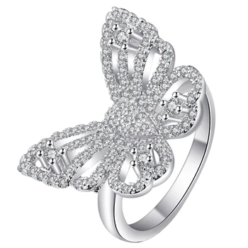 Seanlov Krásny Motýľ Prstene Pre Ženy Spevnené Drobné Zirkóny Crystal Fashion White Módne, Elegantné Doplnky, Šperky, Prstene