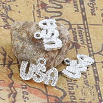 Hot predaj 10 Ks/Množstvo 15 mm*11 mm lesklé Strieborné Pozlátené kovové Abecedy USA náhrdelník kúzlo pandent pre šperky robiť