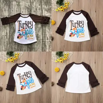 FOCUSNORM Deti Baby Vďakyvzdania T Shirt Posádky Krku Prehrabať Dlhý Rukáv Vytlačiť List Topy Dievča, Blúzky