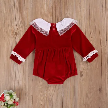 2020 Jeseň Nové Novorodenca Baby Girls Long Sleeve Romper Jumpsuit Oblečenie Sunsuit Red Velvet Ležérne Oblečenie Tlačidlo 0-24M