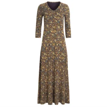 40# šaty vintagen Módne Ženy Kvety Tlače Dlhý Rukáv Bežné Vrecko Voľné Vintage Dlhé Šaty Vestidos Largos De Verano