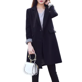 Vysoká kvalita bežné žien dlhá bunda oblek čiernej Jesenné a zimné móda plus veľkosť žien temperament dámske sako
