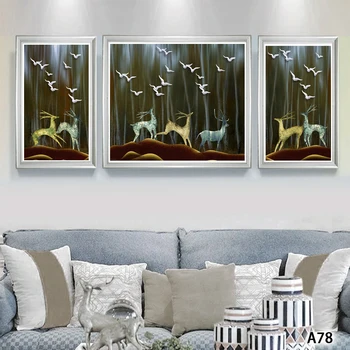 Moderné Abstraktné olejomaľba Tlač na Plátno 3ks Zvierat Jeleň Swan Strom Krajiny Plátno Tlačiť Wall Art Obraz pre Home Decor