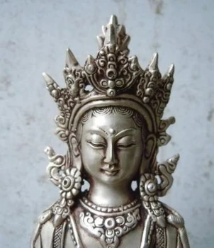 Čína striebro Bronz vyrezávané Budhizmus AMITÁJUSE Buddha Súsošie, Socha