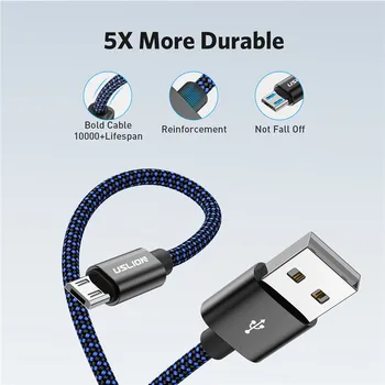 USLION Kábel Micro USB Pre Samsung S4 S5 S6 Okraji Xiao Poznámka 4 4X Nylon Pletená Micro USB Nabíjanie Drôt Synchronizáciu Údajov Cabo Nabíjačky
