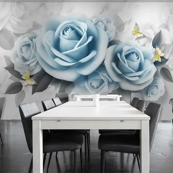 Kvetinové Tapety Domáce Dekorácie Úžasné 3d Blue Rose Dizajn Luxusné nástennú maľbu